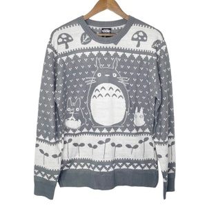Hot Topic Studio Ghibli My Neighbor Totoro Fair Isle Knit Sweater Gray NWT